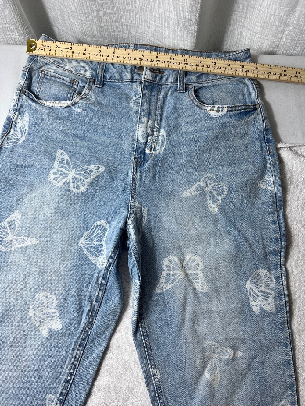 love, Fire Light Blue Boyfriend Jeans with White Butterfly Print - Picture 5 of 6